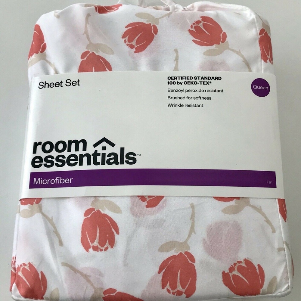 Microfiber Sheet Set QUEEN Coral Floral - Picture 2 of 5